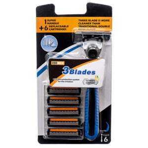 Razor 3 Blades With 1 + 6 Replaceable Cartridges For Men