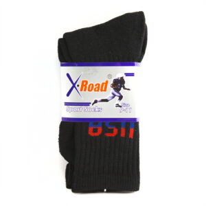 Men Sport Socks All Black Crew 2 Pairs 9-11